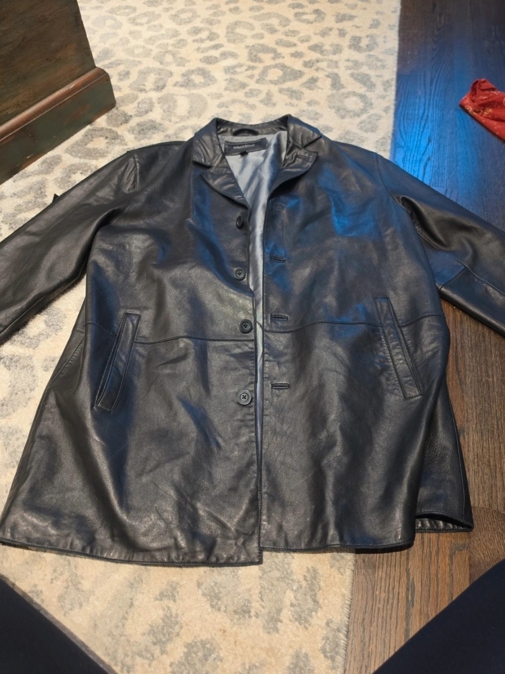 Murano Black Leather Button-Front Trench Coat